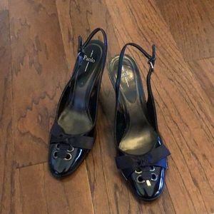Adorable Linea Paolo black patent sling back heels size 7